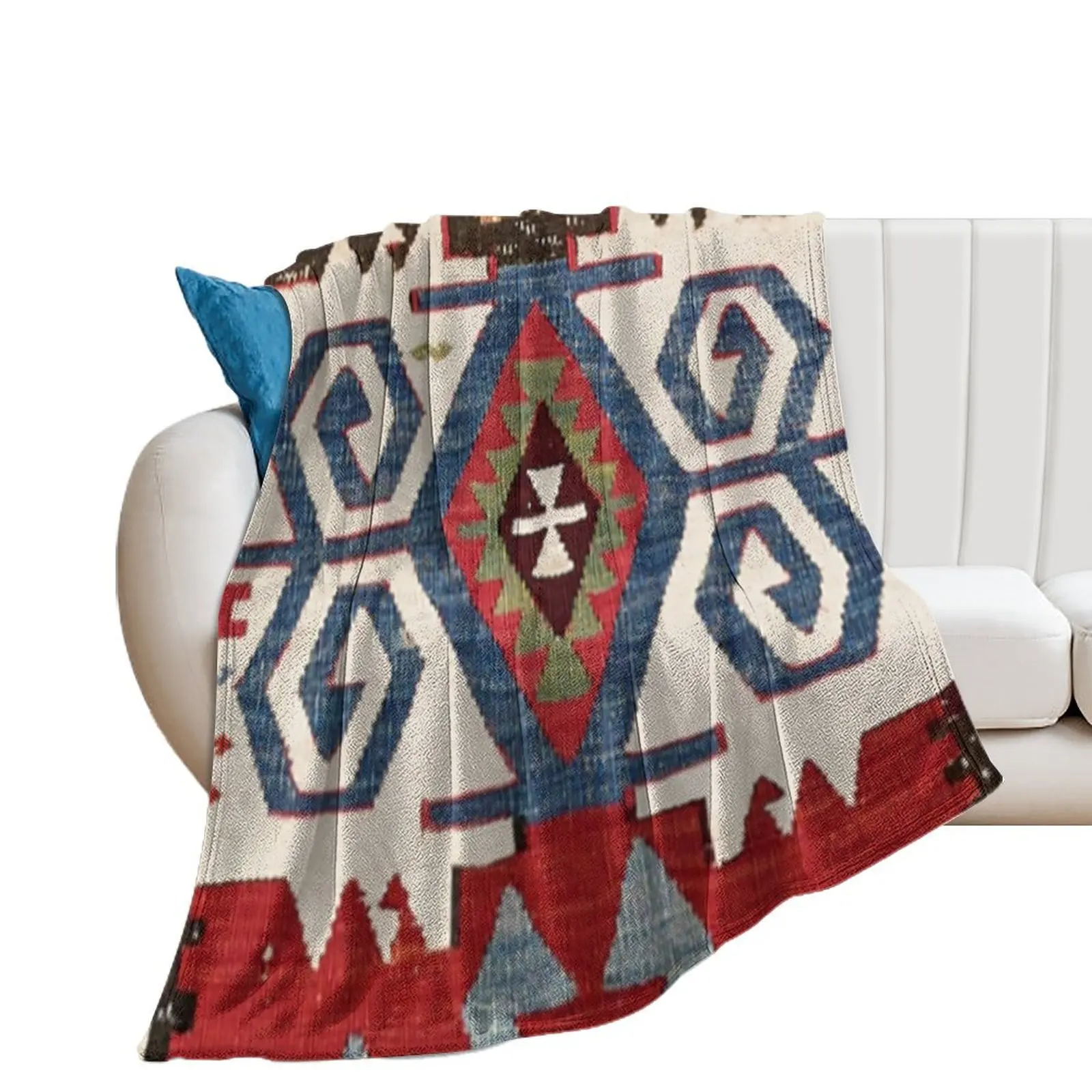 

Blue Diamond Arrow Konya // 19th Century Authentic Colorful Cowboy Saddle Accent Pattern Throw Blanket Polar Blankets