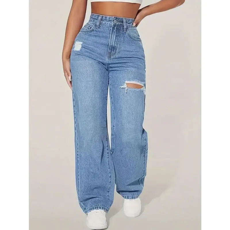 

Прямые брюки, джинсы с дырками, свободные повседневные джинсовые брюки в стиле Харадзюку, мешковатые брюки в западном стиле, корейская уличная женская одежда