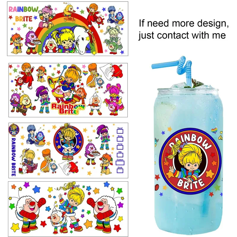 1/5 Sheets Popular Cute rainbow Girl Anime UV Sticker DIY Decals 3D transfers uvdtf tumbler seal stickers 16oz uv dtf cup wraps