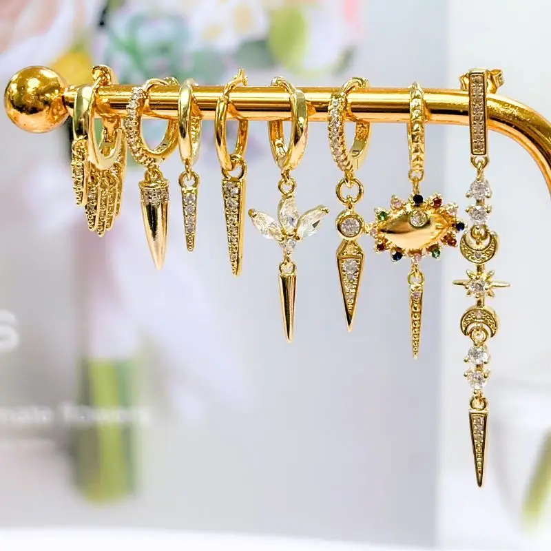 925 Silver Needle Rivet Micropaved Zircon Pendant Hoop Earrings For Women Punk Vintage Earrings Fashion Party Jewelry Gifts