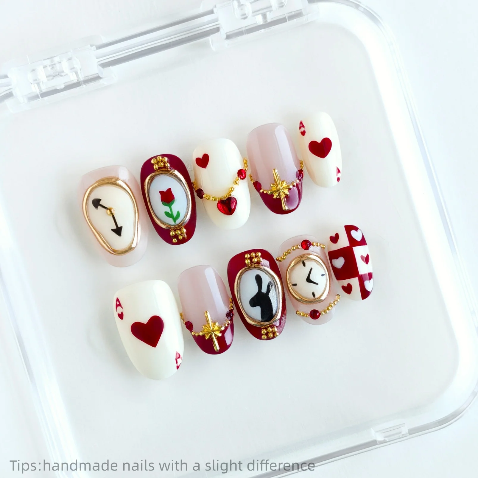 

10 шт., красный, белый цвет, значок в форме сердца любви, накладные ногти, овальные, короткие, с полным покрытием, носимые, многоразовые, милые, в стиле ретро, накладные ногти 2026