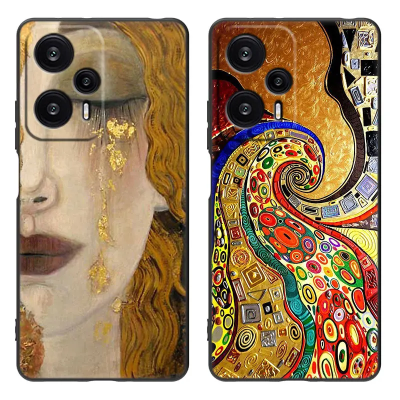 Kiss by Gustav Klimt Cartoon Cover Black Phone Case For Xiaomi Mi POCO X6 Pro 5G F5 M6 X5 X4 Pro X3 NFC M5 M4 M3 F2 Pro F4 F3 GT