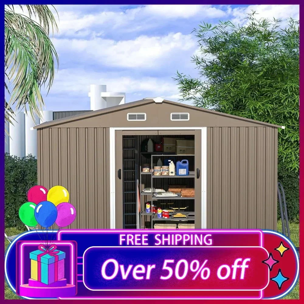 

10FT x 8FT Outdoor Storage Shed, Metal Storage Shed, Lawn, Waterproof Metal Tool Shed with Lockable Sliding Door and Air Vents