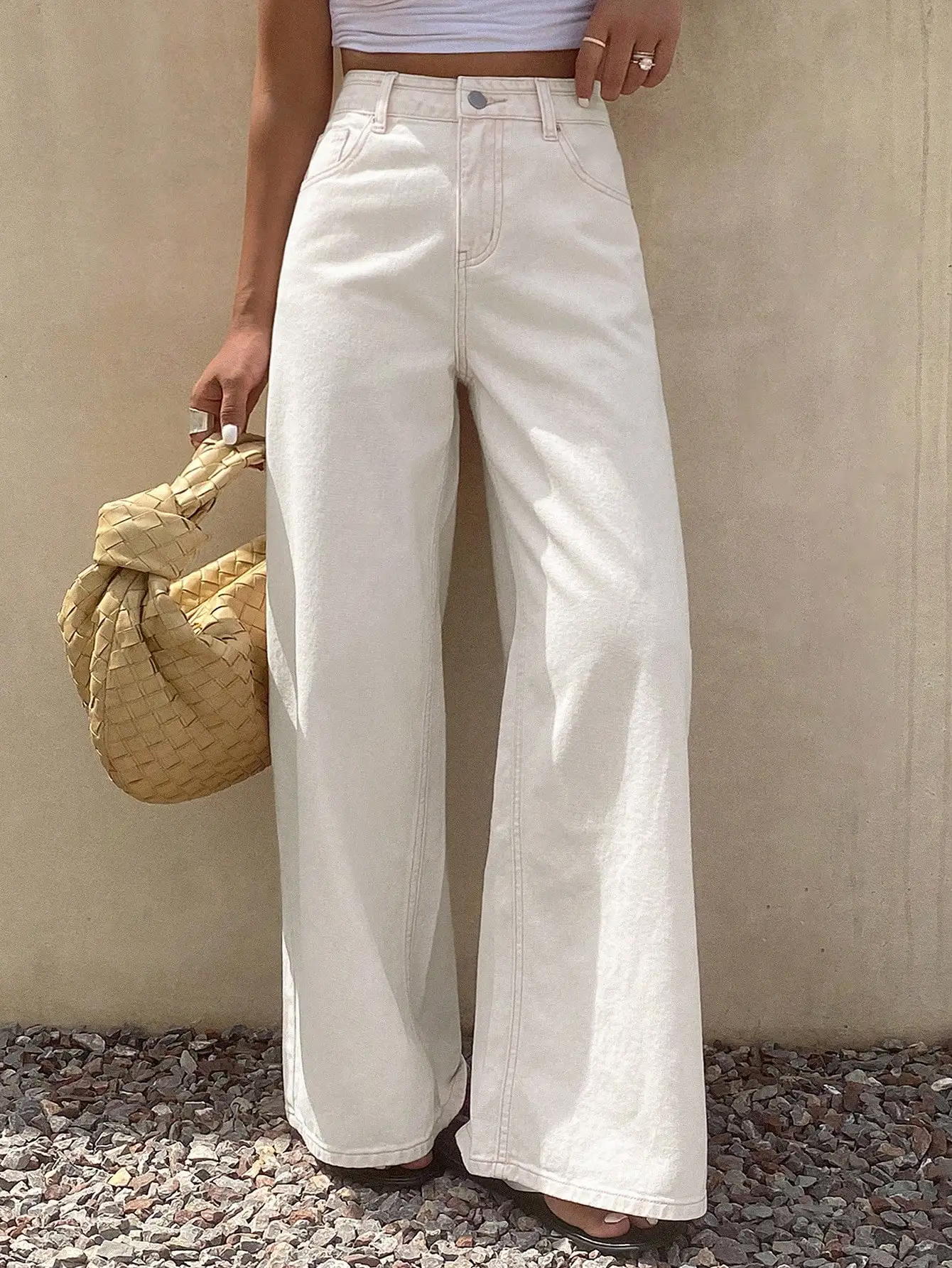 

Женские однотонные свободные джинсы с широкими штанинами для повседневной носки