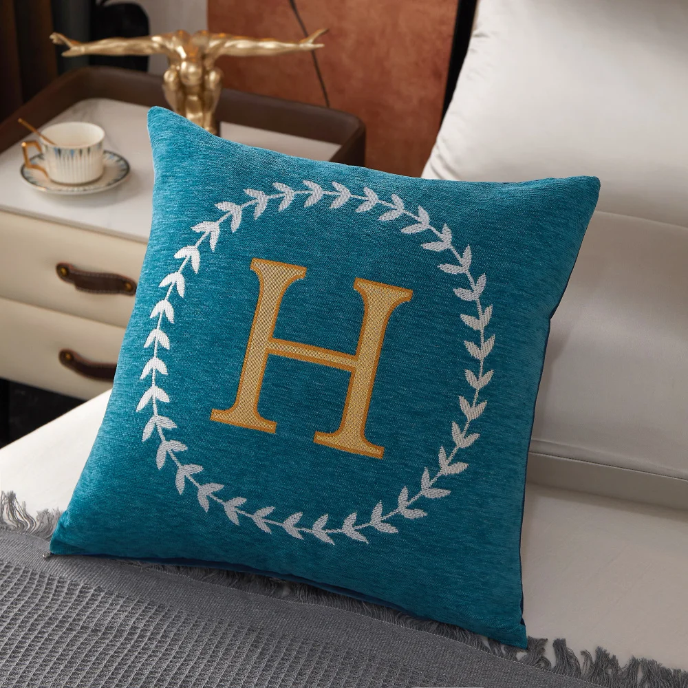 Letter Style Embroidered Jacquard Pillowcase 18x18 Inch Chenille Cushion Cover Decorative Cushion Case For Car Sofa Pillow Cover