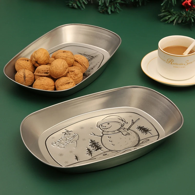 عيد الميلاد صينية للفاكهة خمر صفيح سانتا كلوز ثلج طباعة طبق مزخرف عيد الميلاد مجوهرات صينية العرض ديكور المنزل