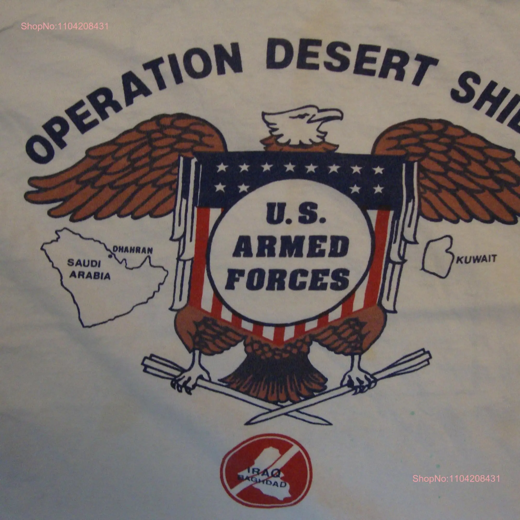 Vintage 90's Operation Desert Shield U S Armed Forces Military Paper Thin White T Shirt Size L long or short sleeves