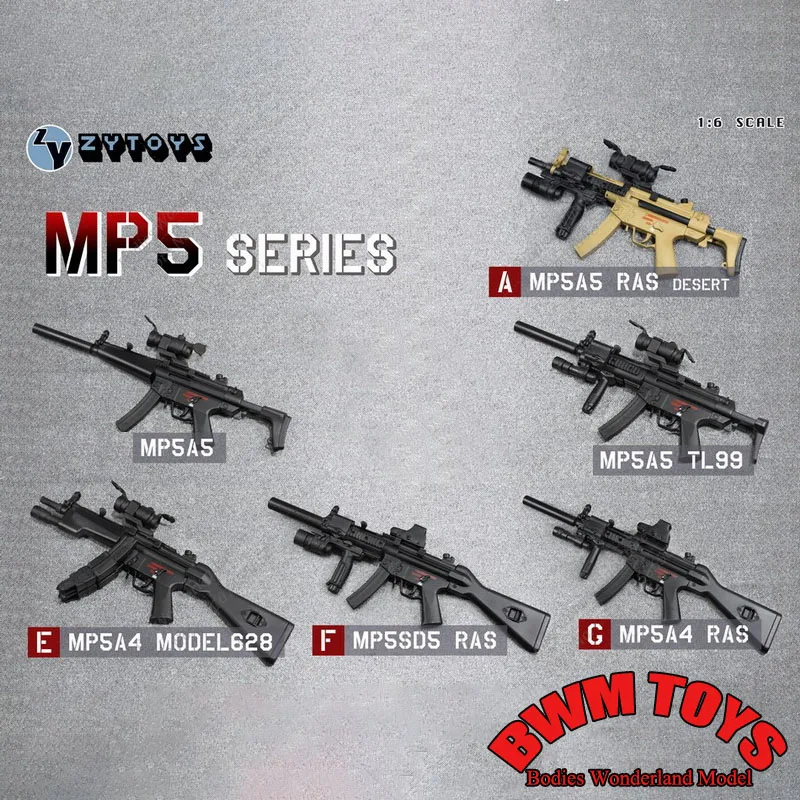 ZYTOYS 1/6 Scale MP5 MP5A5 RAS TL99 Sniper Rifle Model Soldier Gun Weapon Scene Props Fit 6'' Action Figure Body Dolls