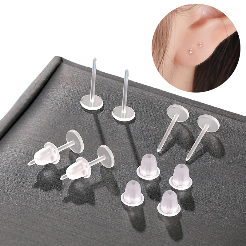 **10/20/50/100PCS Plastic Stud Earring Anti Allergy Ear Protect From Ear Hole Blockage Transparent Earrings Jewelry Parts Decor