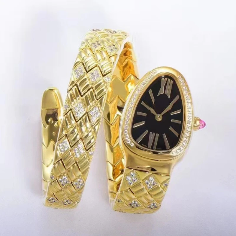 Snake shaped watch, diamond quartz fashion luxury brand watch, top movement waterproof watch