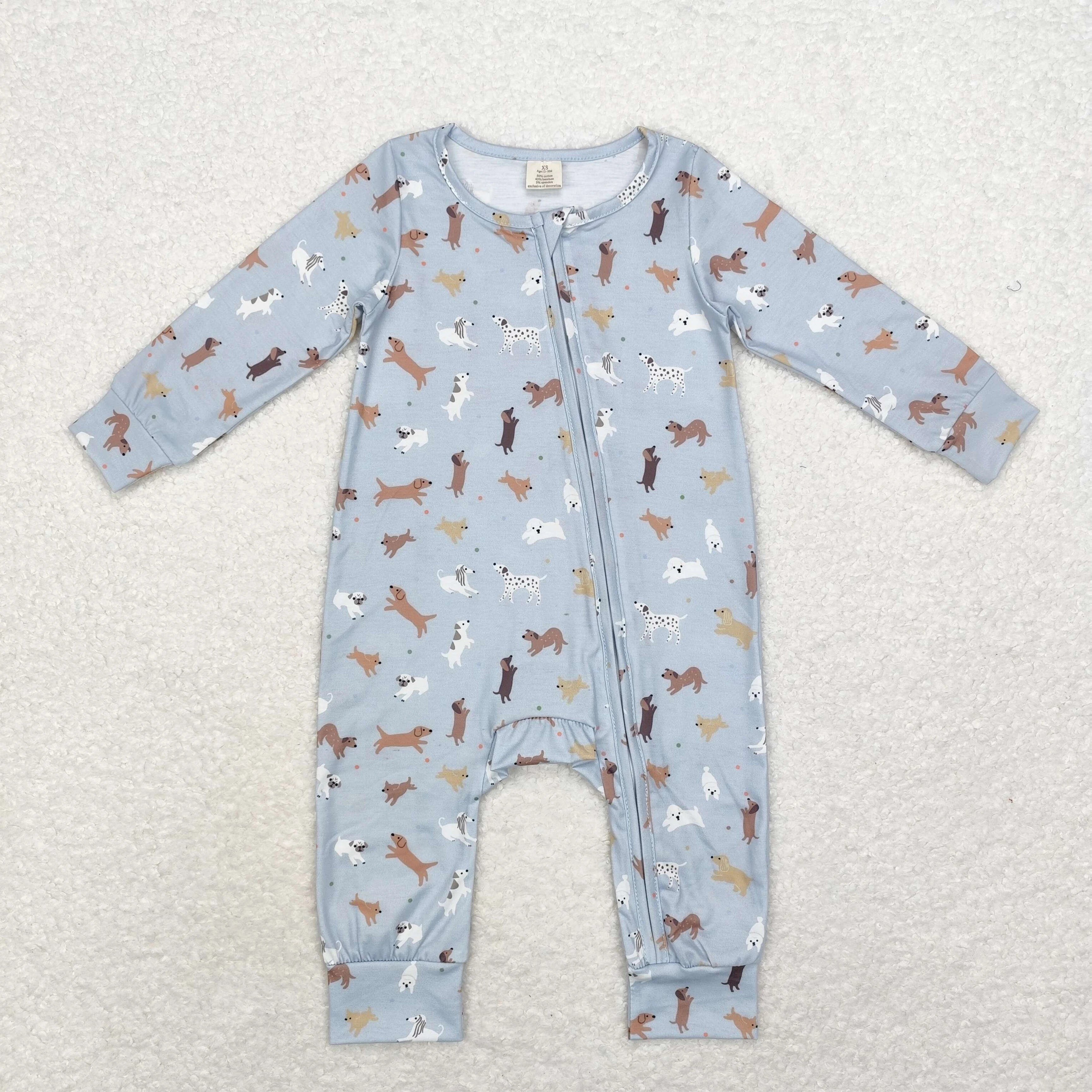 

Оптовая продажа, комбинезон на молнии для новорожденных мальчиков и малышей, синие собаки, бамбуковый комбинезон на молнии, детский комбинезон на весну и осень, цельный пузырь