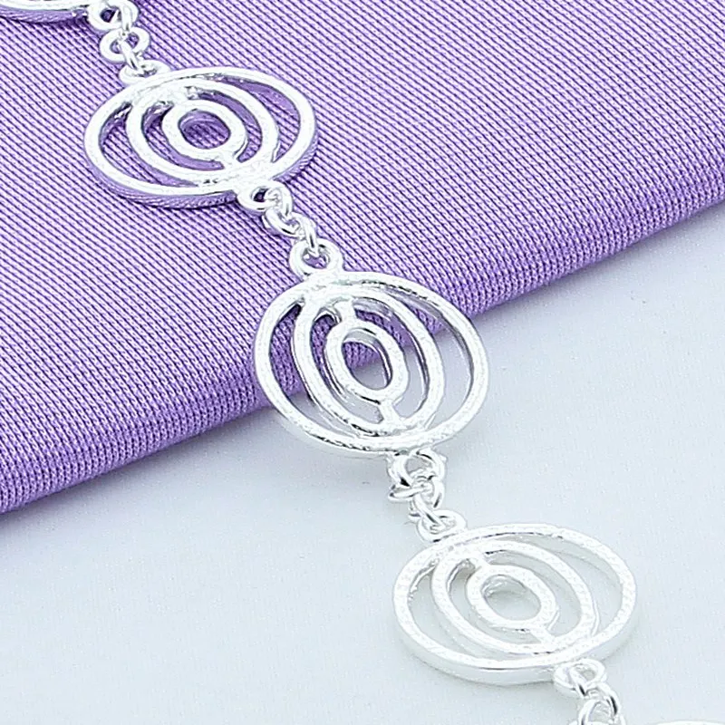 Antique Silver Charm Bracelet & Bangle Silver 925 With Round Pendant For Women Wedding Fashion Jewelry