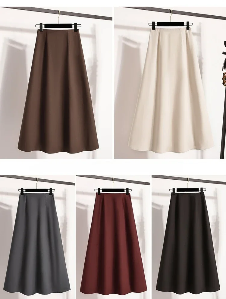 Koreanischer Stil Einfarbiger Hochtaillierter Elastischer Rock für Damen A-Linie 2026 Frühling Herbst Neu Elegant Vielseitig Alltagsrock – Detail 2