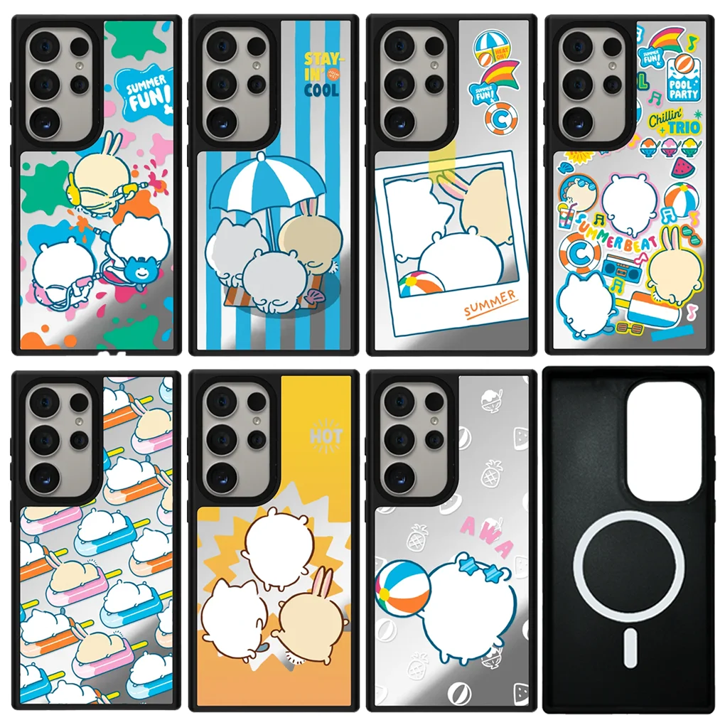 

Summer Cartoon Mirror Surface Black Border Magnetic Case for Samsung Galaxy S23 S24 S25 Ultra S25+ Plus Protective Shell