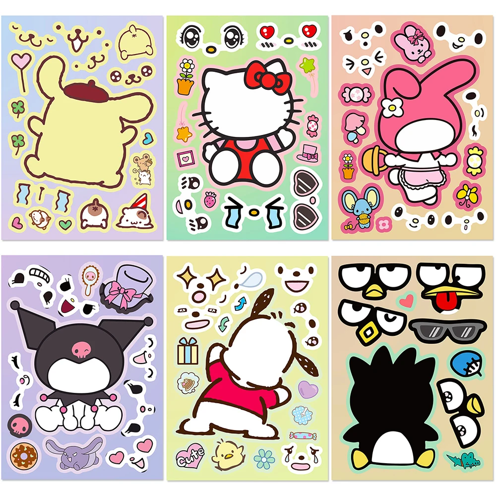 

6/12sheets DIY Sanrio My Melody Kuromi Puzzle Stickers Cute Purin Bad Badtz Maru Sticker Notebook Luggage Girls Decal Toys Gift