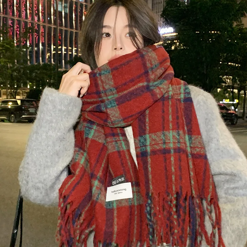 2024 Plaid Scarf For Women Winter Thickened Warm Scarf Decoration Winter Dress Couple Shawl Christmas Gift Birthday Gift