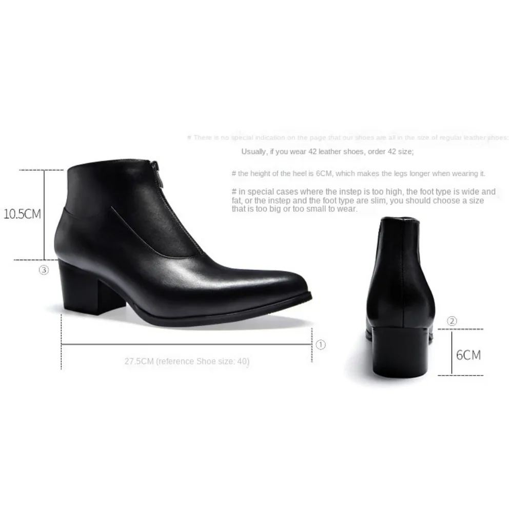 6 Cm High Heels Men\'s Ankle Boots Luxury Genuine Leather 2024 Winter Warm Black White Wedding Party Social Boots Man Dress Shoes