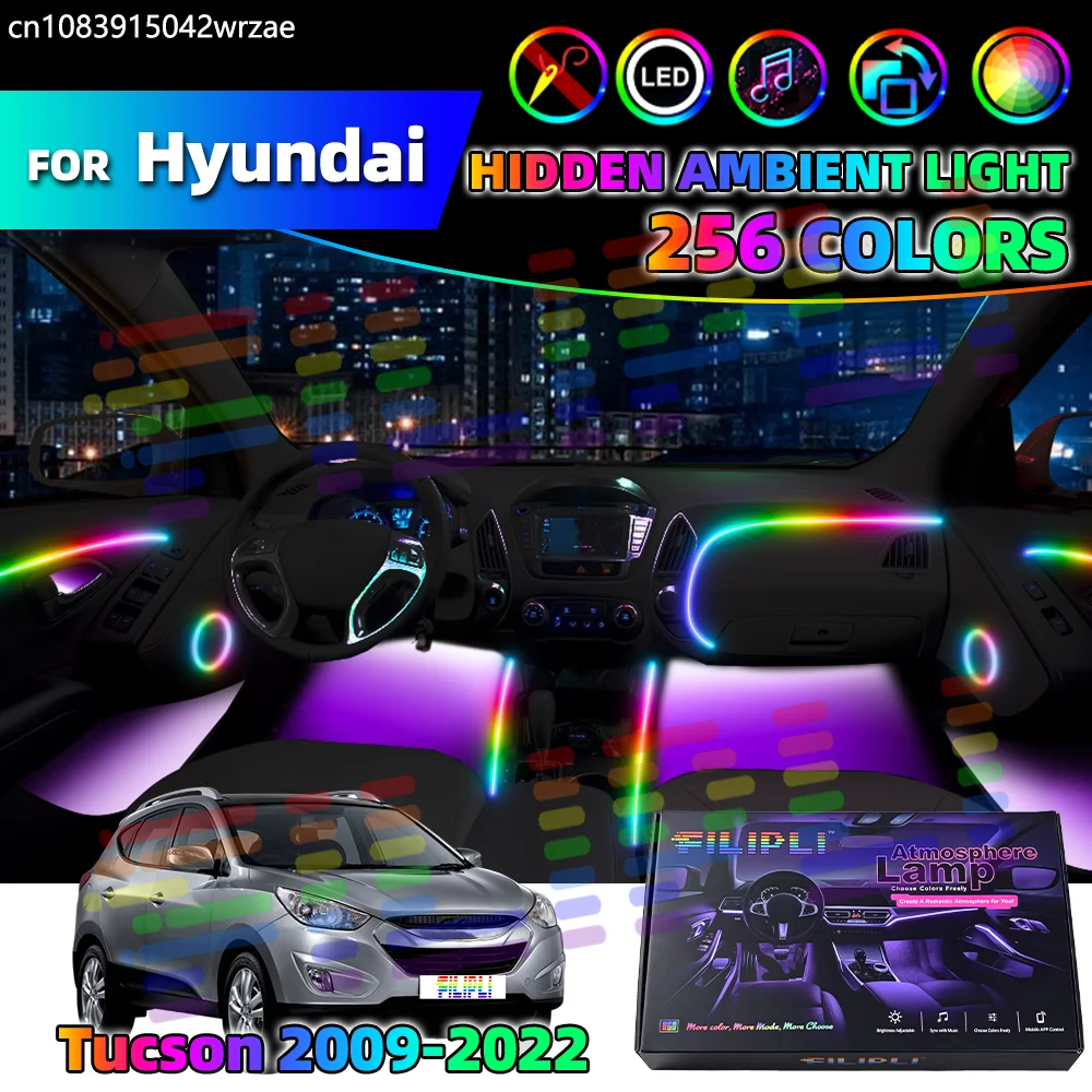 

Атмосферная подсветка для Hyundai Tucson 2009-2022 годов, акриловые светильники для автомобиля, цветная подсветка салона, управление через приложение.