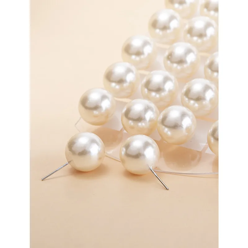 12 Pairs White Round Imitation Pearl Stud Earrings Set Fashion Alloy Earrings Bar Girls Jewelry Earrings Gifts 16mm