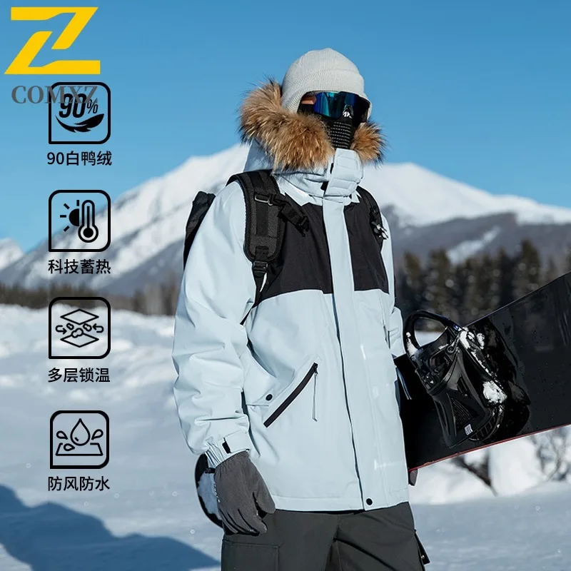 COMXZ Men Puffer Jacket 2025 Outdoor Climbing Thickened Warm Padding Coat Mao Collar Design Hood Windproof Winter Windbreaker