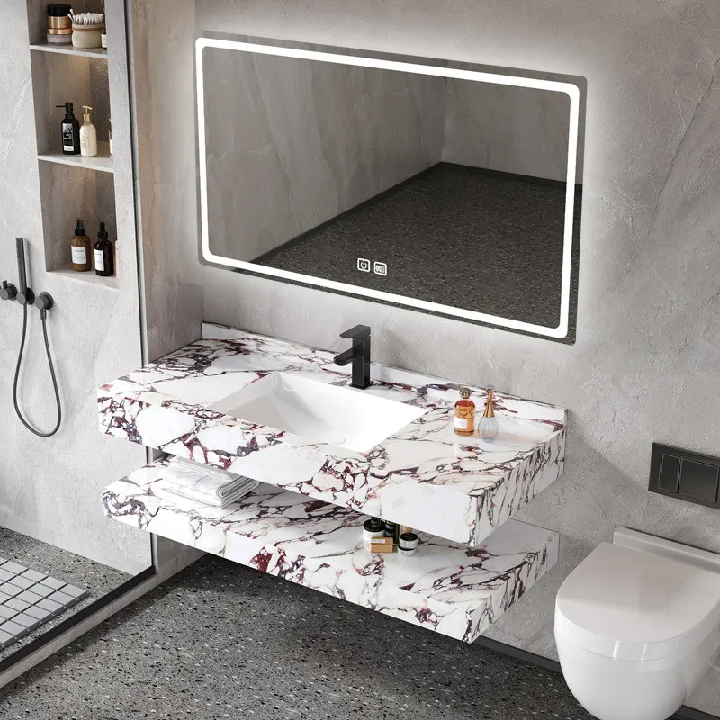 Factory Direct 2026 Rock slab ceramic integrated seamless bathroom cabinet combined bathroom