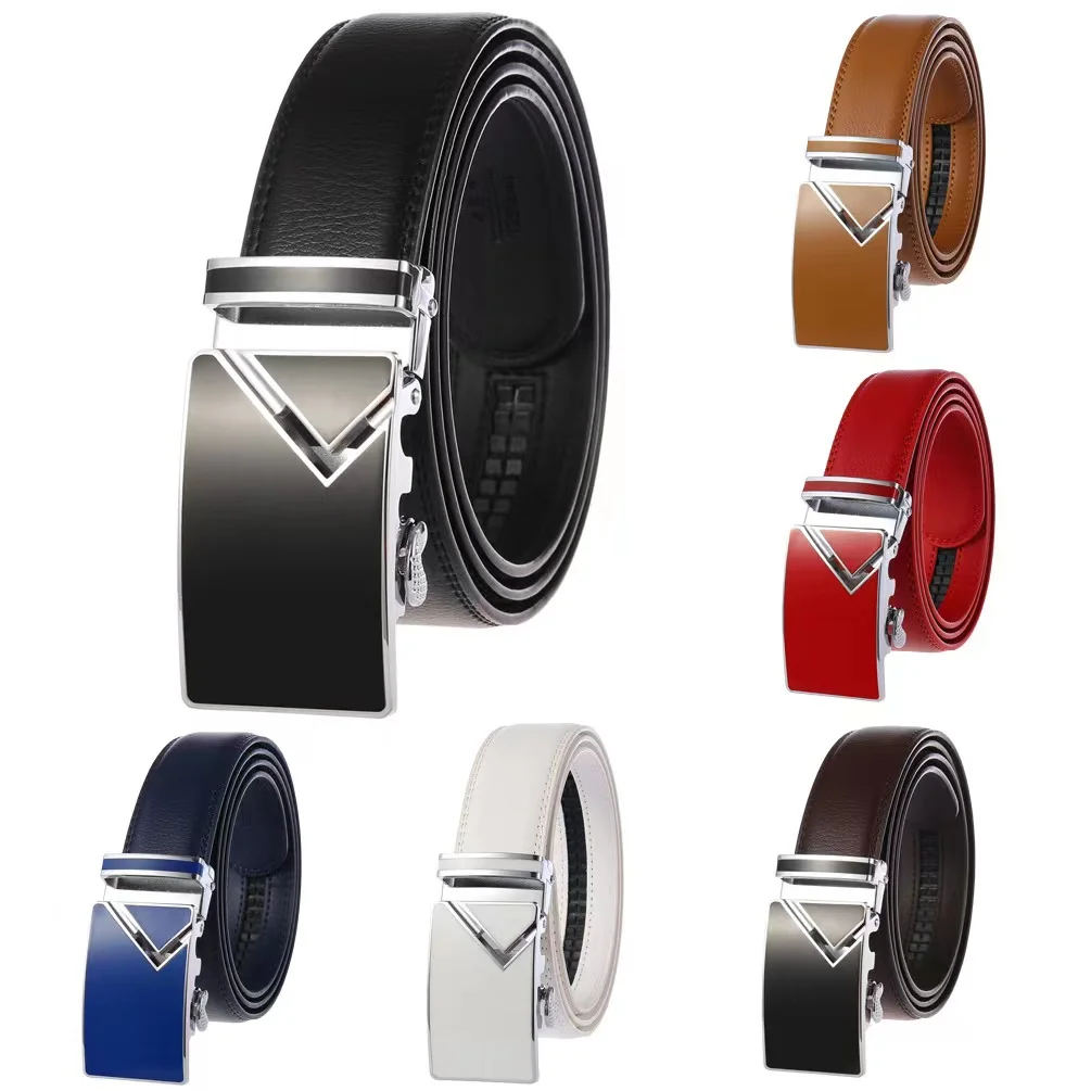 

New Arrival White & Black Men Belts Automatic Alloy Buckle Male Belt Genuine Cowskin Leather Korea Golf Belt Plus Size 110-130cm