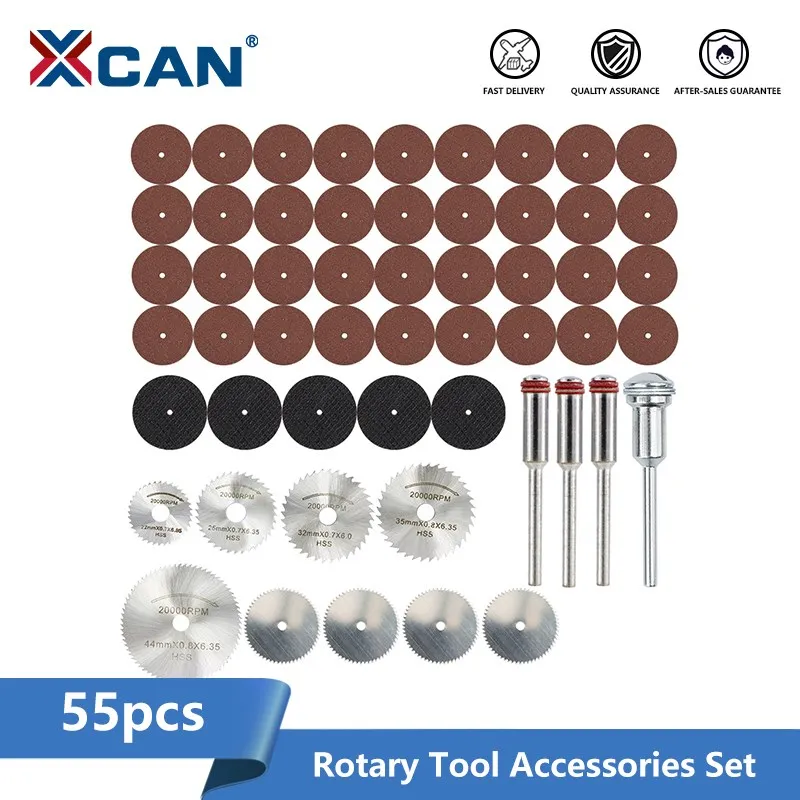 

XCAN 55pcs Sandpaper Sanding Disc,HSS Circular Saw Blade,Metal Cutting Disc for Dremel Rotary Tools