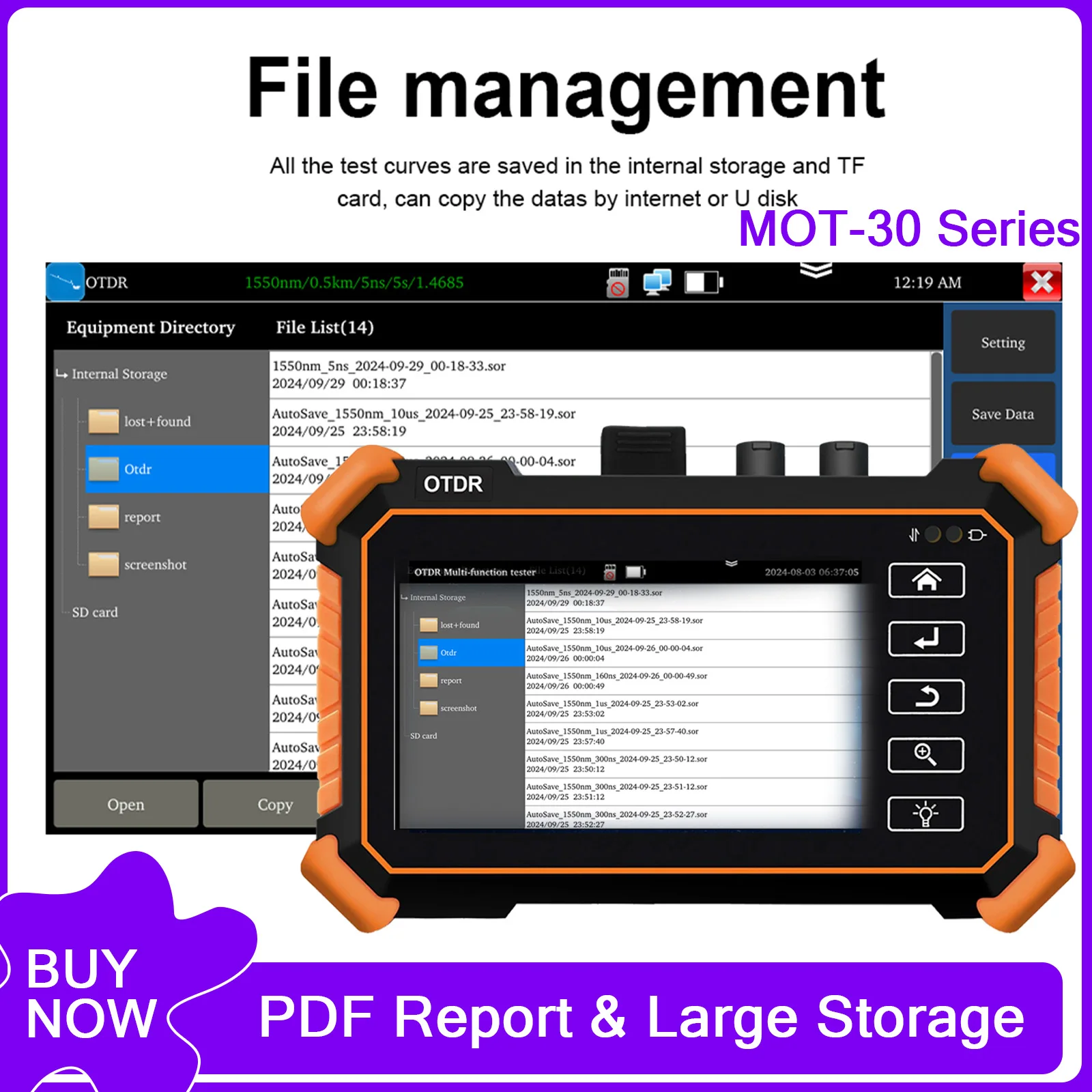 

Тестирование электроэнергии. Местоположение неисправностей MOT-30 Тестер оптического волокна и сетевого кабеля OTDR с картой событий. Тестовый отчет в формате PDF.