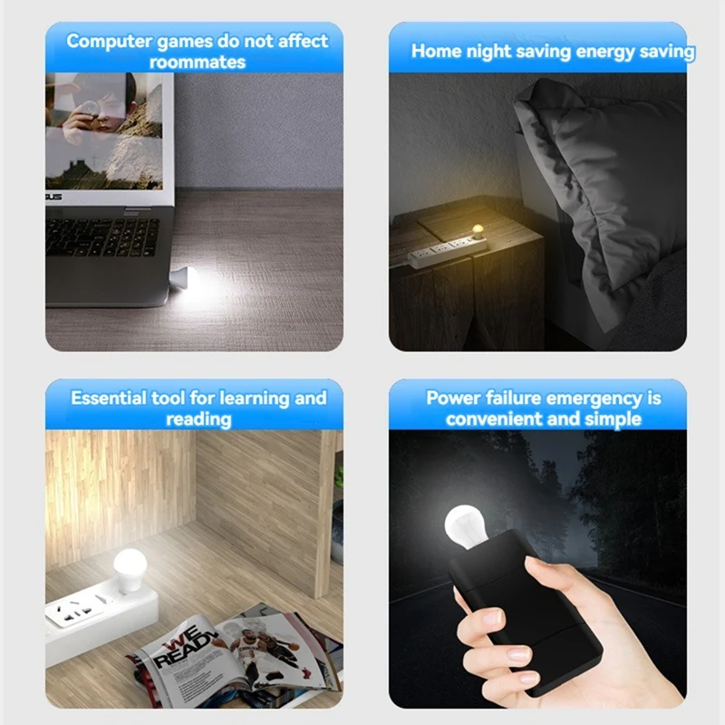 10Pcs USB Plug Lamp Mini LED Night Light Power Bank Charging USB Book Lights Round Reading Eye Protection Lamp