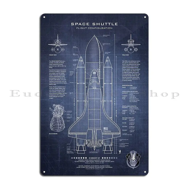 Space Shuttle Blueprint In High Resolution Dark Blue Metal Plaque Poster Garage Character Classic Poster Bar Tin Sign Poster