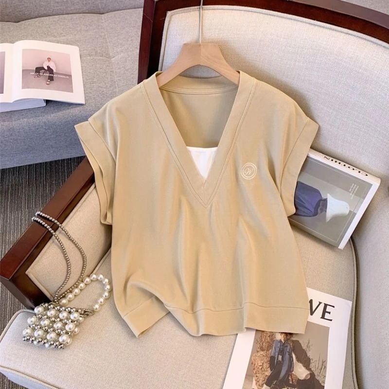 

Women's Casual Fake Two Piece Sleeveless Top Shorts Loose Fit Slimming Cover Belly Women Activewear Sportswear Set