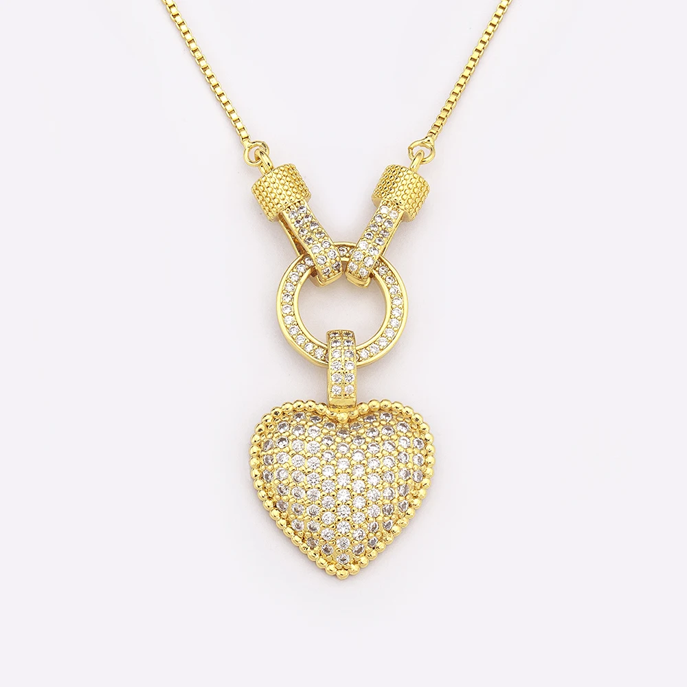 Nidin White/Colorful Color Romantic Heart Necklace for Women New Sweet Zircon Pendant Female Elegant Minimalism Jewelry Gifts