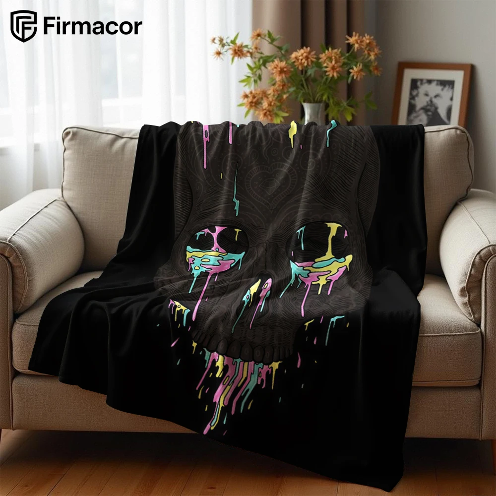 Color Skull Cartoon Anime Print Flannel Blanket Soft Warm Throw for Kids Bedroom Sofa Bed Christmas Office Car
