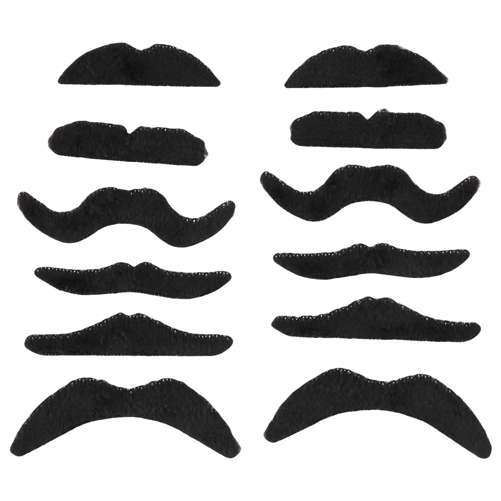 12 Pack Self Adhesive Assorted Fake Moustache / Mustache Set Fancy Dress Birthday Stylish