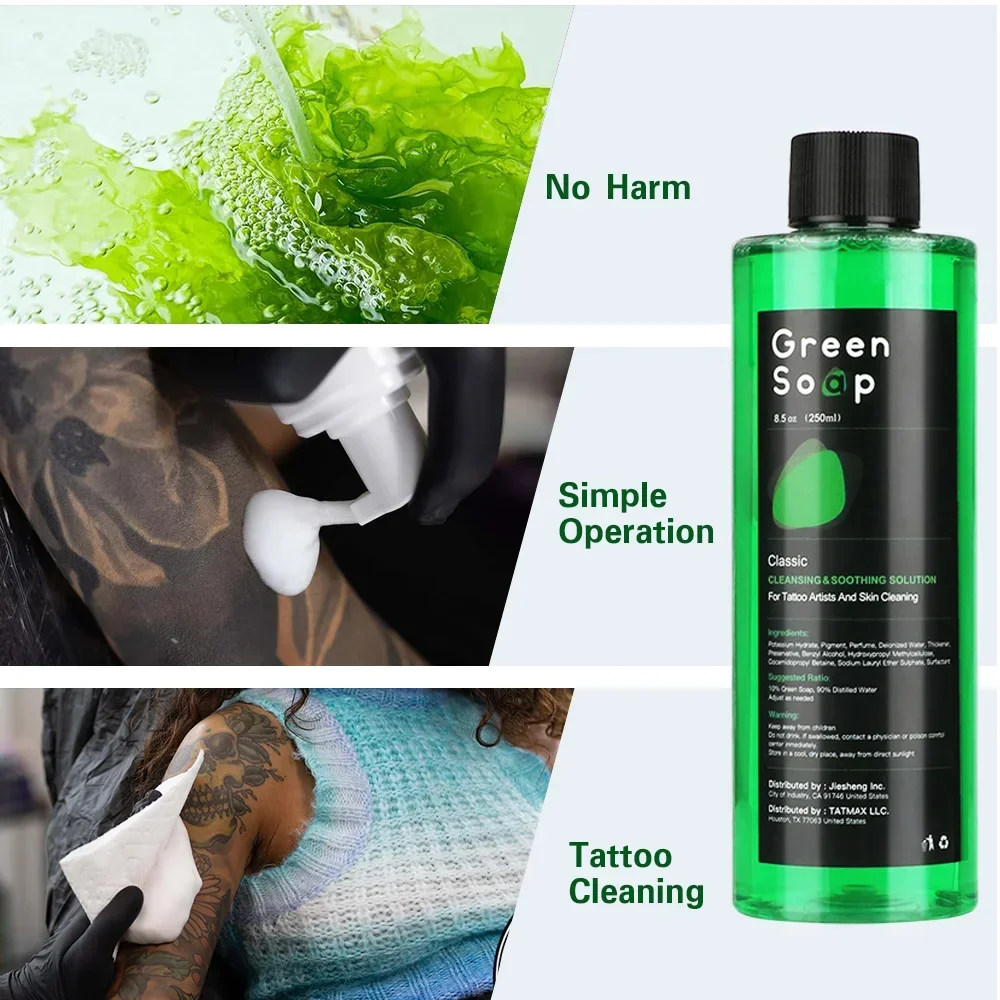 1pc 1oz/8.5oz/16.9oz Tattoo Green Soap,8.45oz Squeeze Bottle, Tattoo Supplies, Liquid Cleaning Solution For Tattoo Aftercare