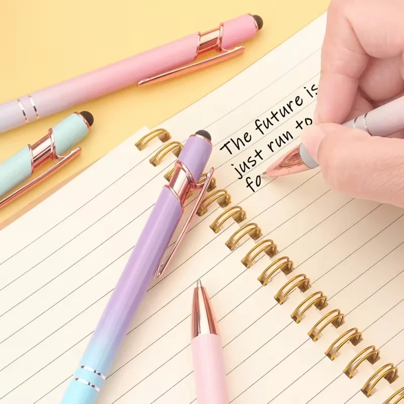 2-in-1 Retractable Ballpoint Pen with Touch Pen Tip, Metal Touch Pen with Metal Click-Action Aluminum Barrel, Customizable Logo, Rose Gold Gradient Color, Promotional Gift Pen, 1.0mm Black Ink, Suitable for Office and Study Writing Supplies