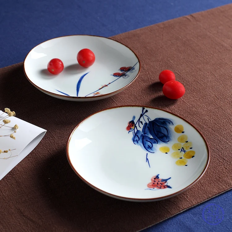 

Расписанная вручную керамическая тарелка из Цзиндэчжэня для дома, для димсамов, с подглазурной росписью, узоры Лотос и Магнолия