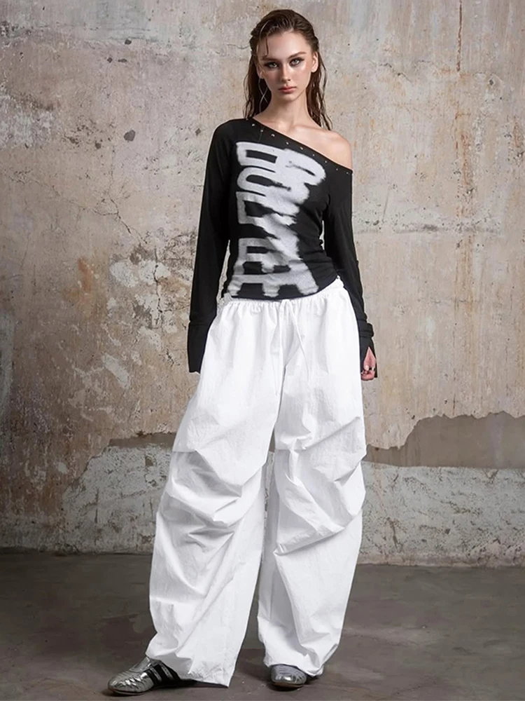 Whatiwear ارتفاع الخصر الرباط السراويل البضائع امرأة عارضة الأزياء Ruched تصميم الشارع تنوعا نمط قيعان كلاسيكية بسيطة #5