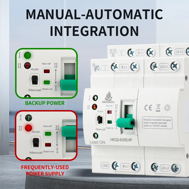 63A 4P Solar ATS, Automatic Transfer Switch for PV & Mains Power | 400V DIN Rail Mount Uninterrupted Changeover/Selector Switch