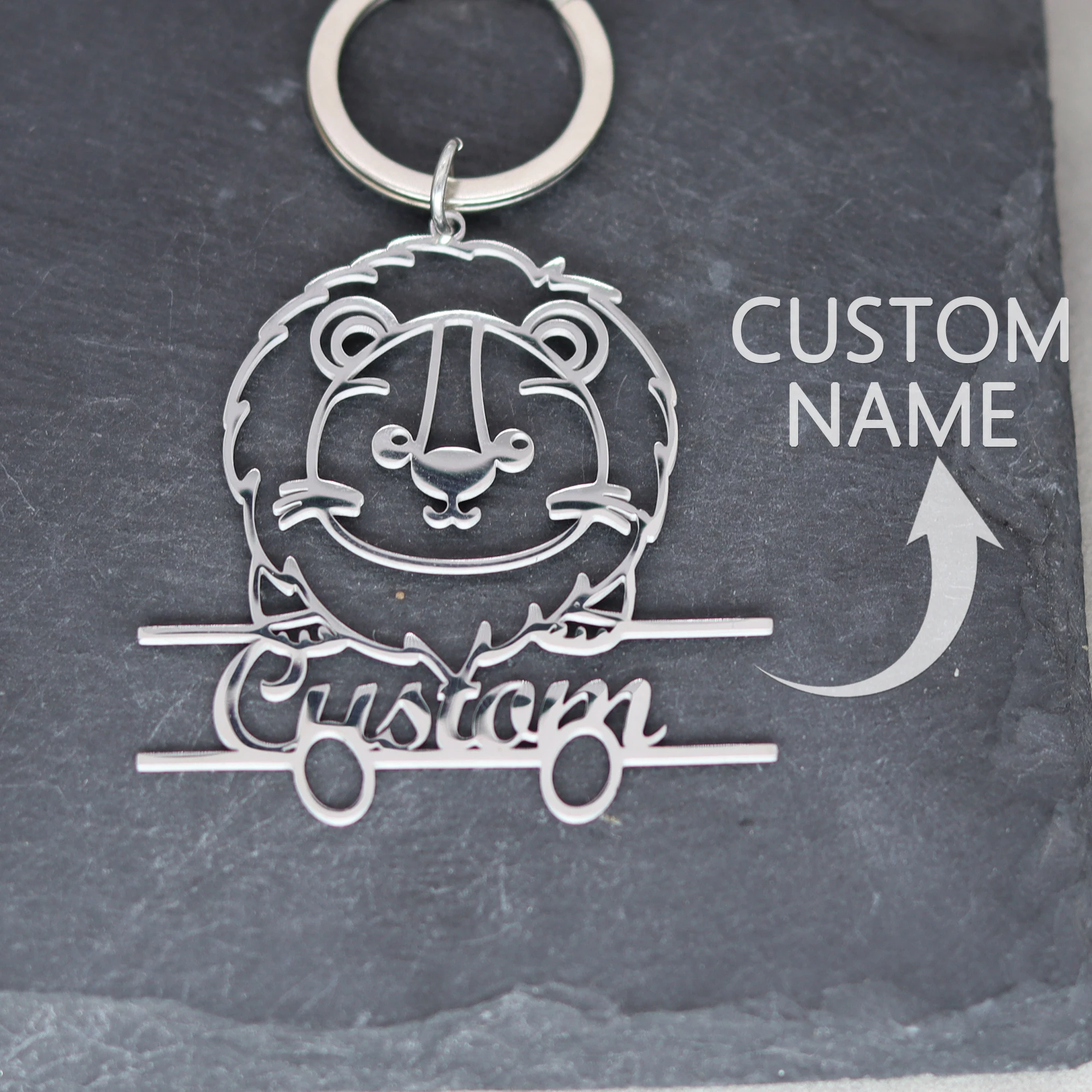 Custom Personalized Custom Name Tag Keychain Stainless Steel Lion Keychain Durable Customizable with Personalized Text Perfect