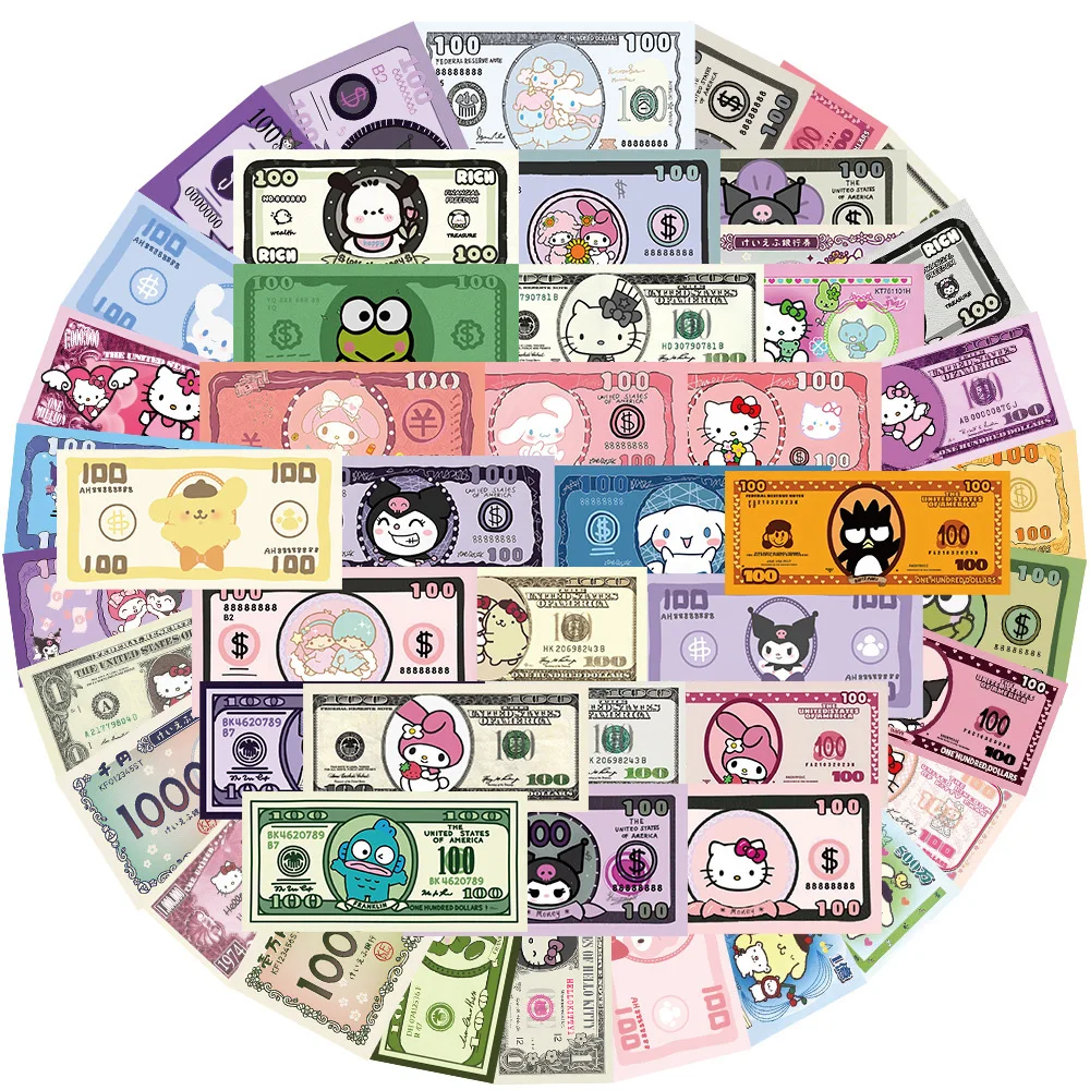 10/30/50pcs Cute Dollar Sanrio Stickers Anime Hello Kitty Kuromi KEROKERO KEROPPI Decoration Decals Kawaii Cartoon Toys Gift