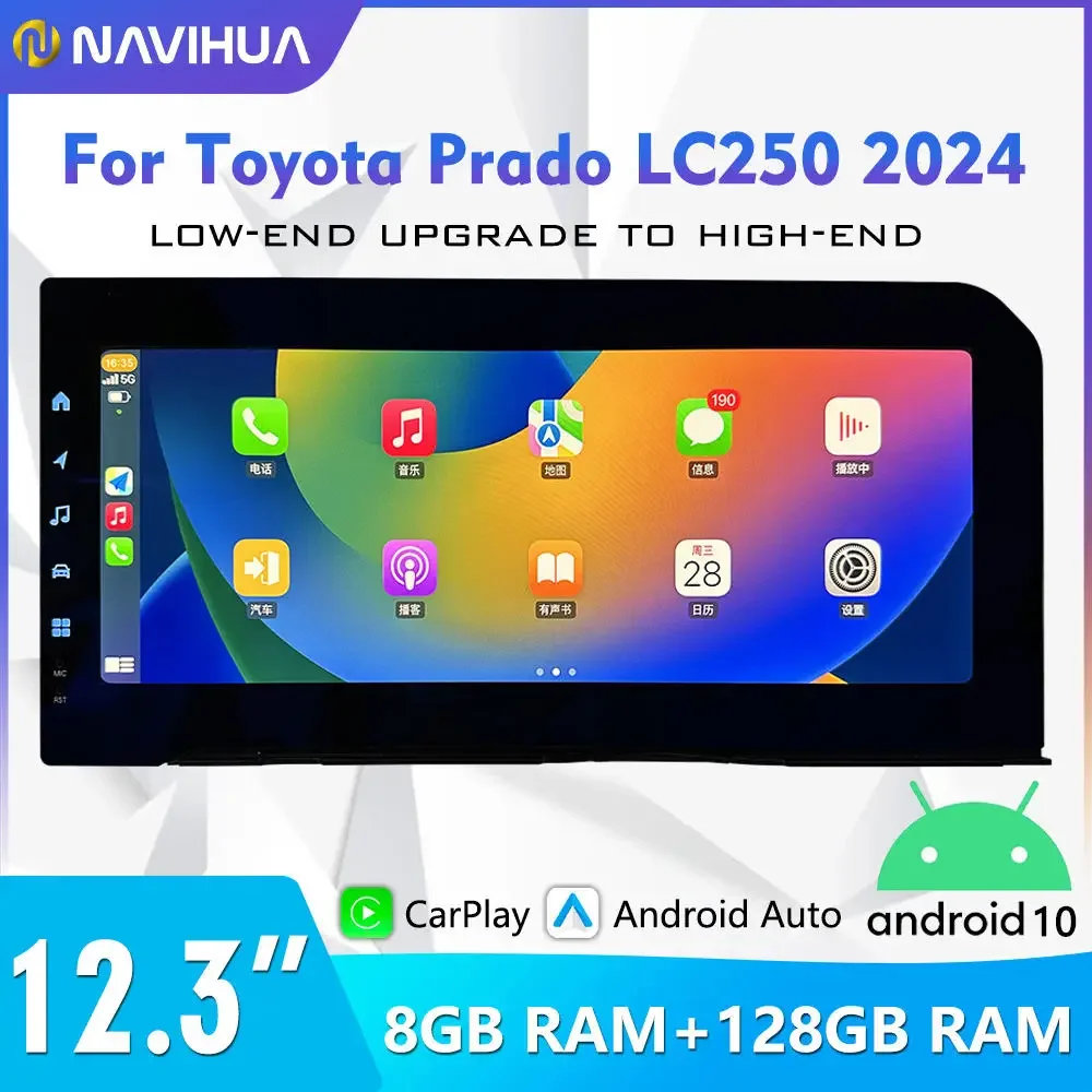 

NaviHua 12,3 "Android экран для Toyota Prado LC250 2024 мультимедийный автомобильный радиоприемник стерео Авто Carplay навигация головное устройство монитор