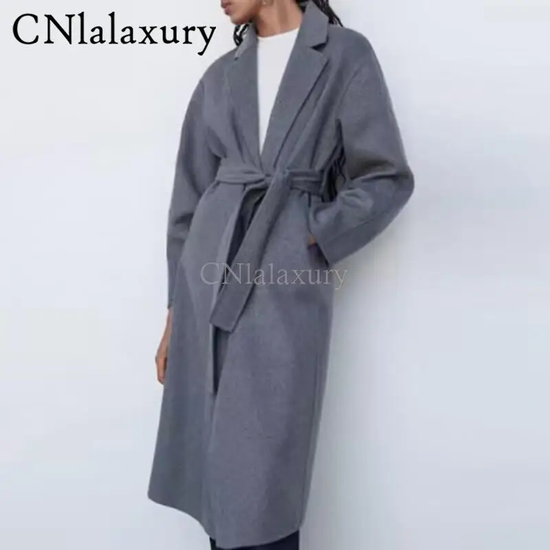 CNlalaxury New Woman Woolen Coats Female Classic Retro Loose Long Woolen Coats Female  Fashion Streetwear Blends Overcoats