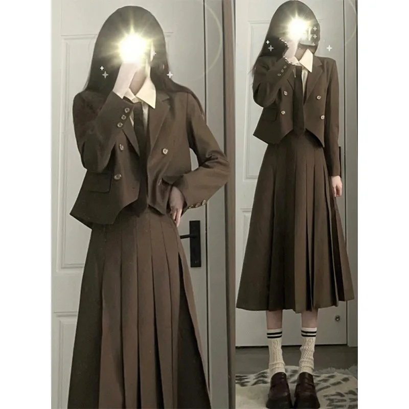 SIMANNIKA 2023 spring autumn French casual suit short jacket + Midi skirt 2-piece suit fashion chic elegant temperament Women