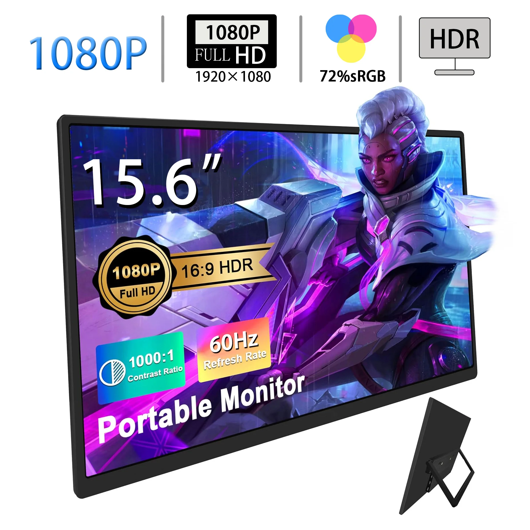 15.6-Inch Portable Monitor 1080P IPS Second Game Screen Extended Display For XBox PS4 / 5 Switch Cell Phone PC Loptop Extension