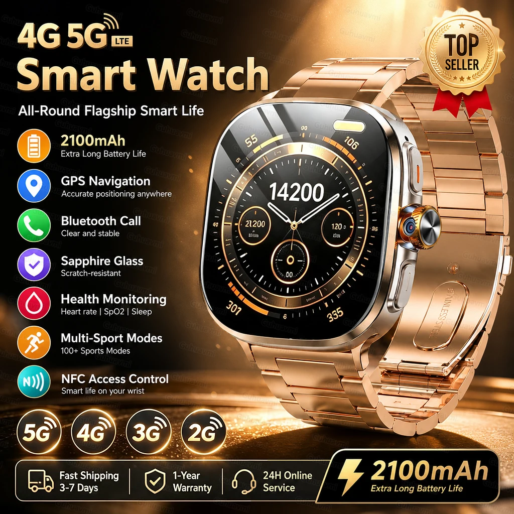 New 4G 5G Full Netcom Smartwatch 2.4 inch Amoled Screen Insert Sim Card GPS WIFI NFC Rotating Camera Game Smart Watch phone 2026