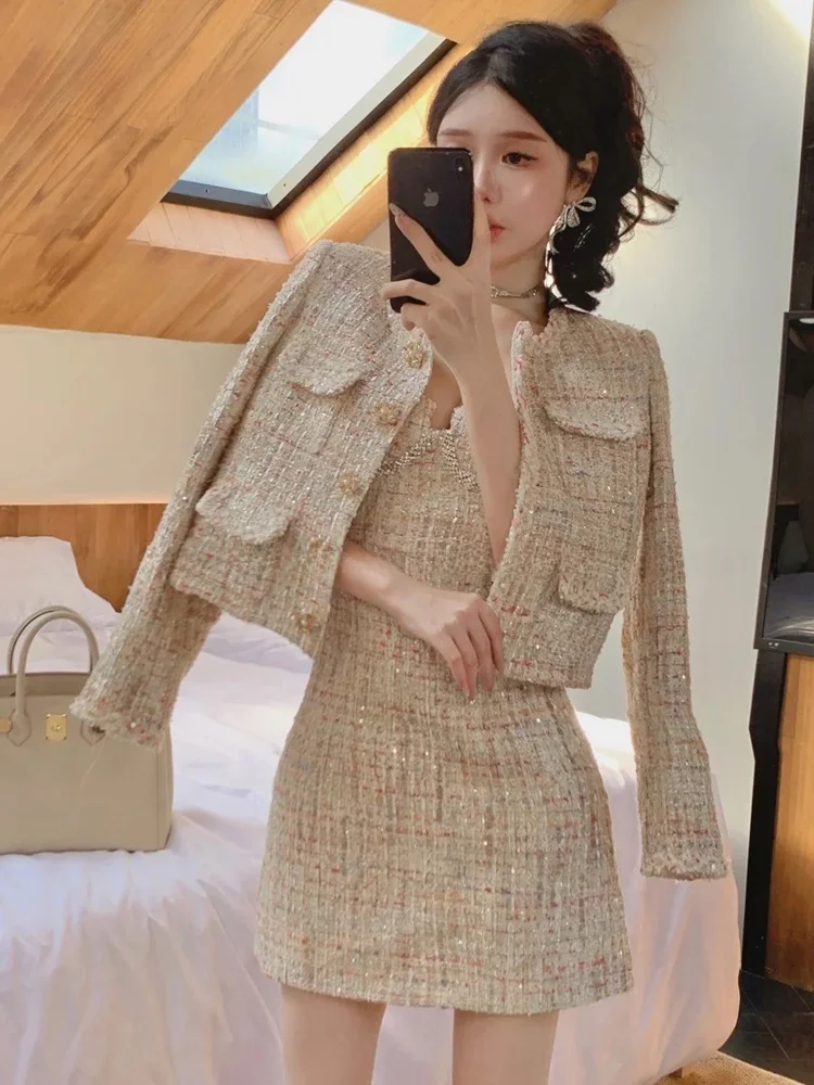 خريف جديد Sle ort سترة الماس زر العمل الثقيل ثيو تويد مختلط اللون الجولة Ne المرأة Faion ملابس خارجية معطف