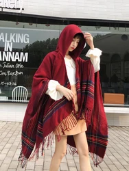 Imitation Cashmere Women Scarf Winter Pashmina Striped Hooded Scarve Wrap Shawl Lady Mujer Femme Capas Ponchos Feminino Inverno