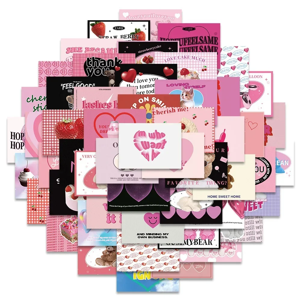 10/30/53pcs Vintage Pink Egirl Charm Y2K Stickers Aesthetic 90s for Scrapbooking Laptop Phone Luggage Waterproof Sticker Decal