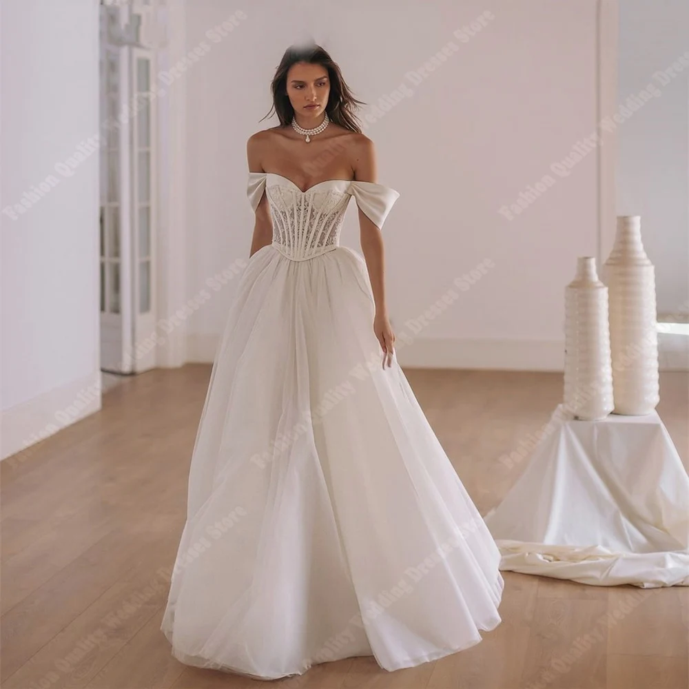 Al largo della spalla A-Line Abiti da sposa da donna Abiti da sposa vintage Festa di fidanzamento Principessa Abiti da sposa 2024 Personalizzato